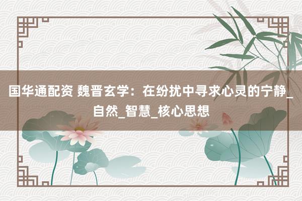 国华通配资 魏晋玄学：在纷扰中寻求心灵的宁静_自然_智慧_核心思想